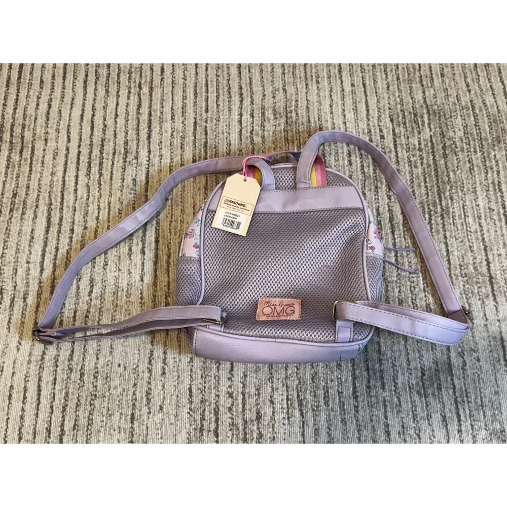 OMG Accessories Miss Gwen Lavender Floral Love Heart Mini Backpack New
